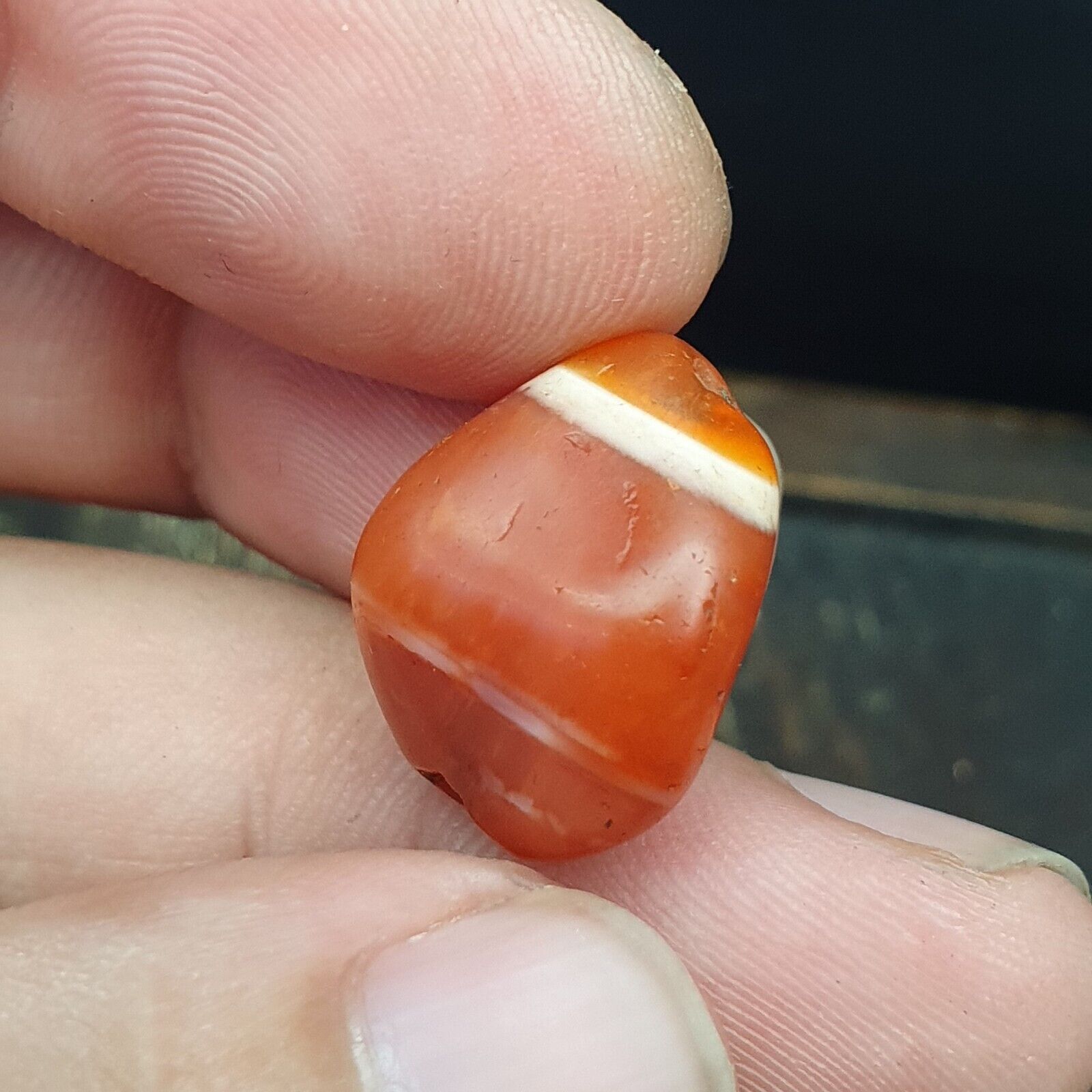 Antique Old Himalayan indo Tibetan Etched Agate Stripes Stone Bead