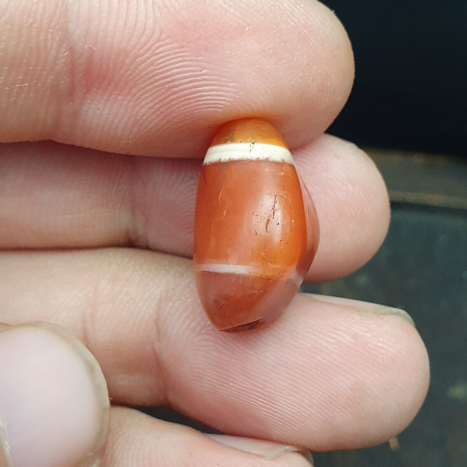 Antique Old Himalayan indo Tibetan Etched Agate Stripes Stone Bead