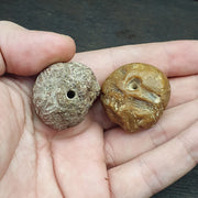 East Oasis Ancient Himalayan Rare Jade and Black Stone Engraved Big Beads, Lot of 2