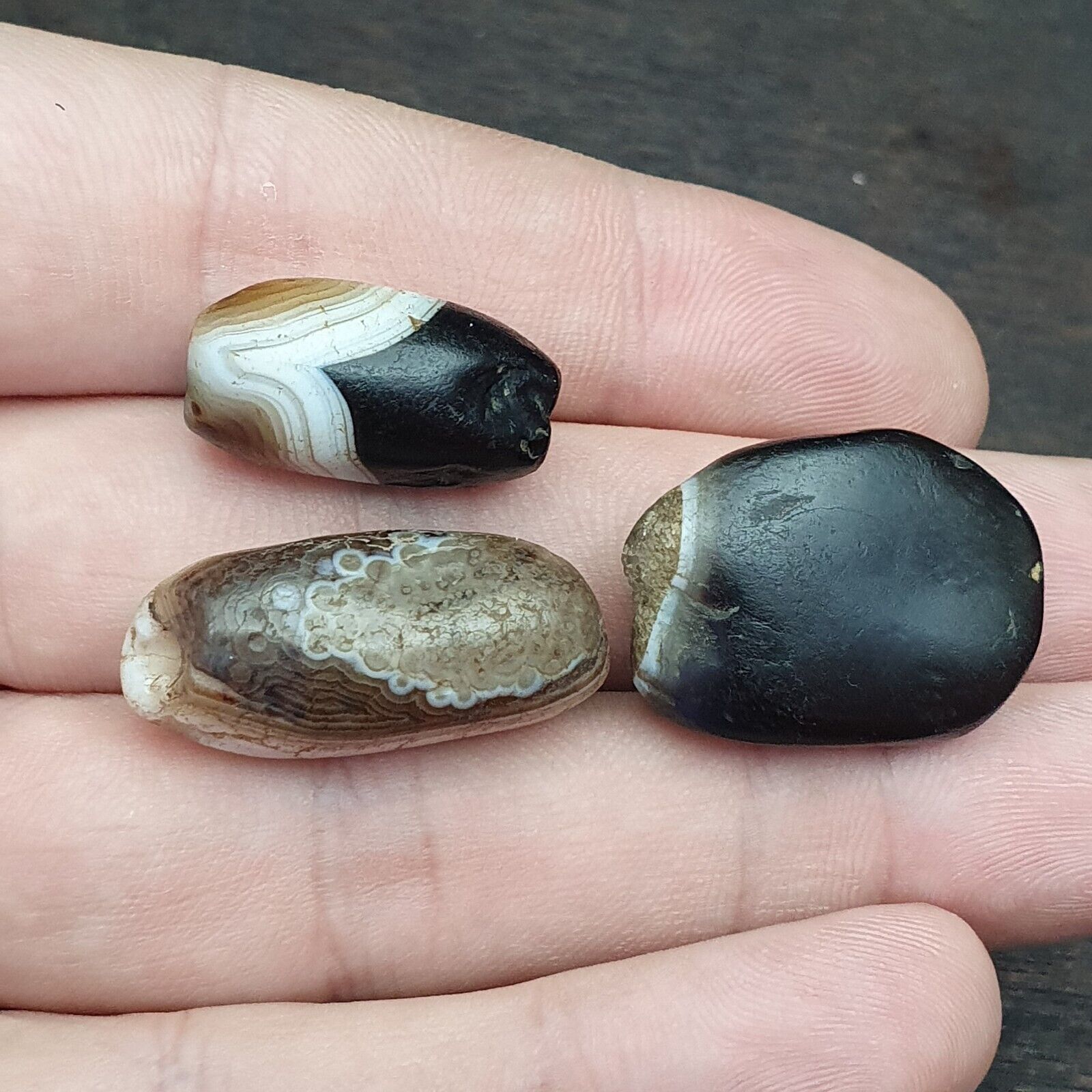 Lot 3 Ancient Himalayan Indo rare Agate Beads 2000+ years Old