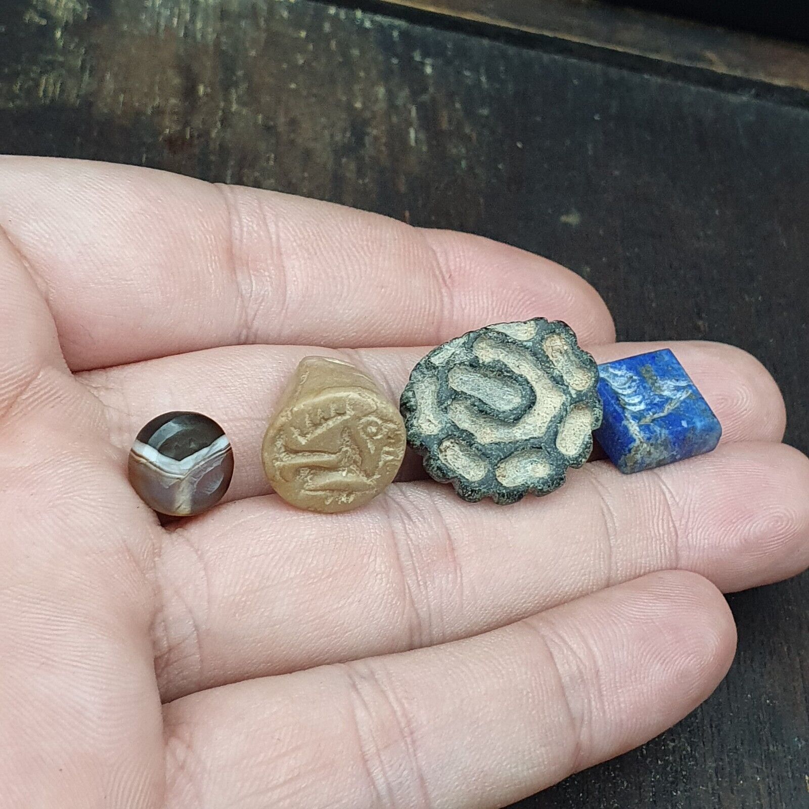 Lot 4 Old Seal Stamp Engraved Stone Bead Ancient Achaemenid Babylon Sasanian