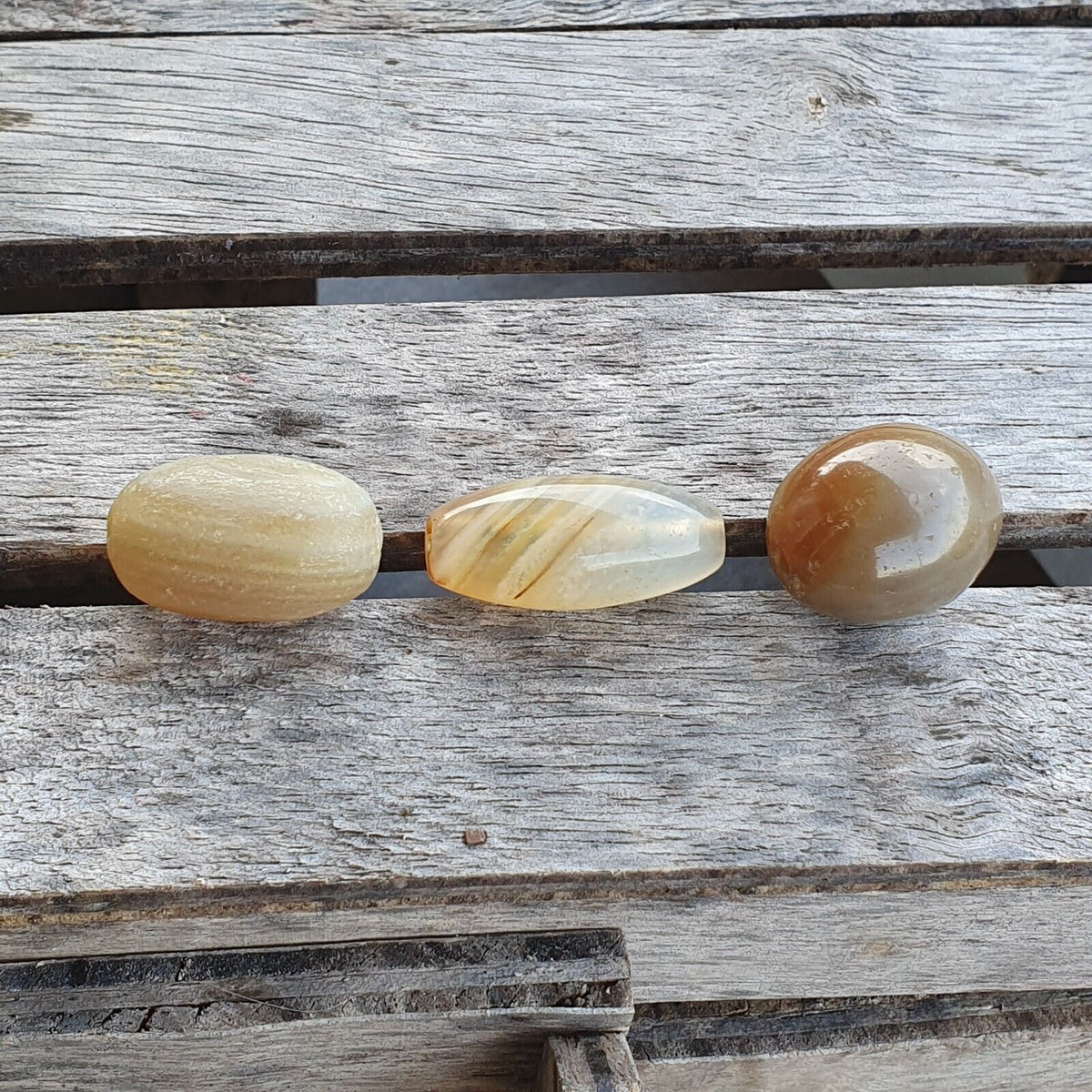 Lot of 3 Antique Ancient INDO Tibetan Himalayan Eye Agate stone Bead Amulet  #19