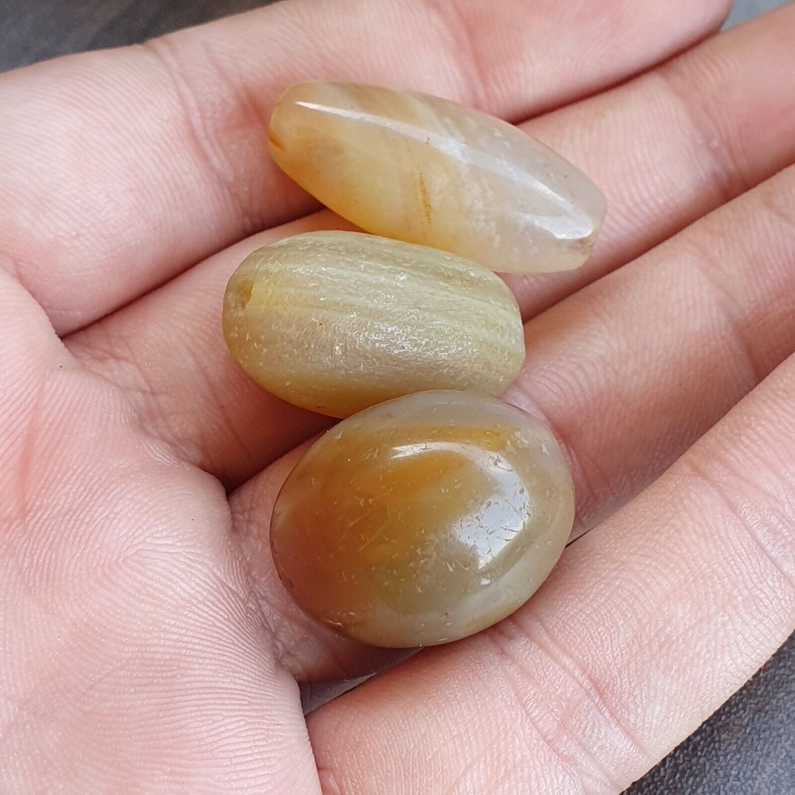 Lot of 3 Antique Ancient INDO Tibetan Himalayan Eye Agate stone Bead Amulet  #19