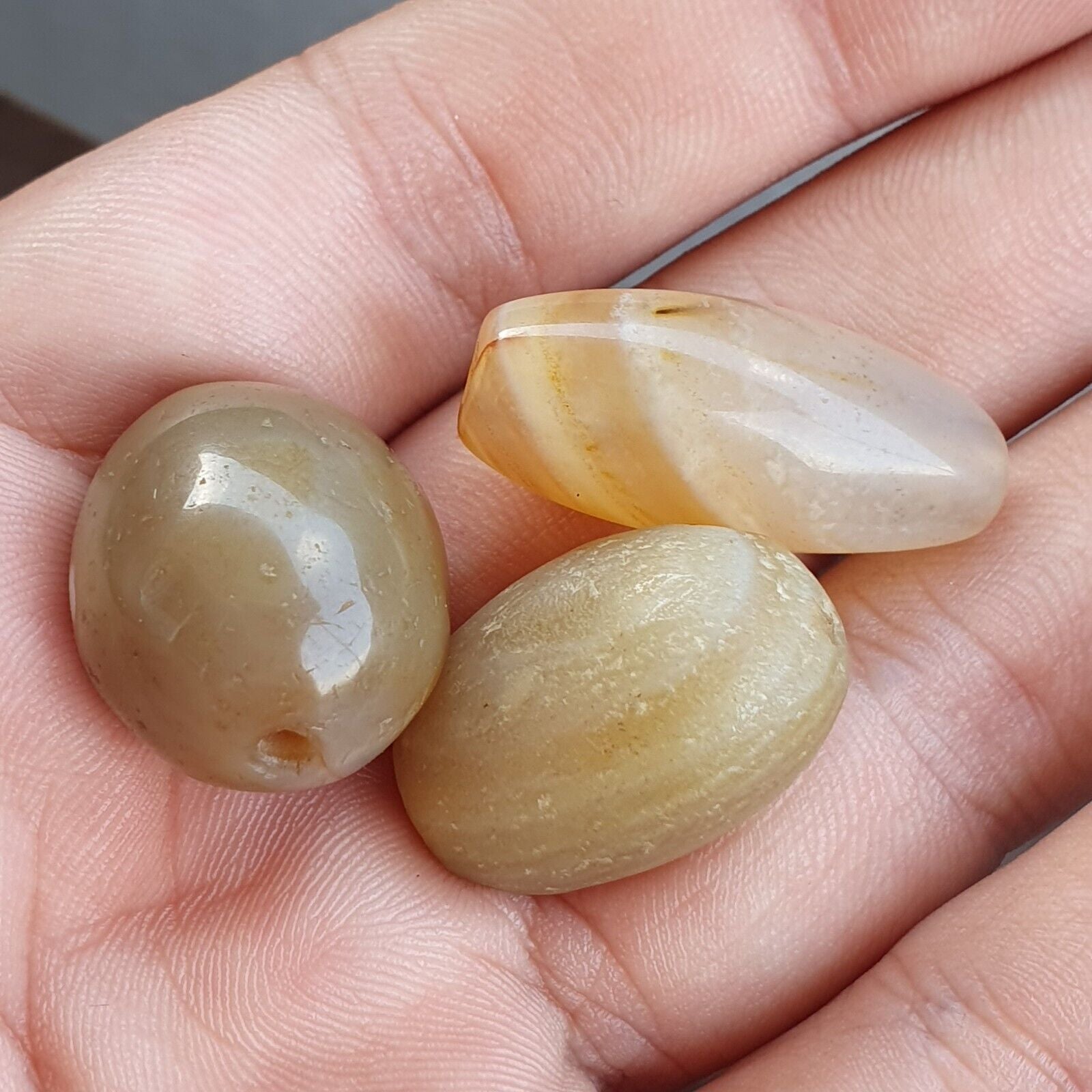 Lot of 3 Antique Ancient INDO Tibetan Himalayan Eye Agate stone Bead Amulet  #19