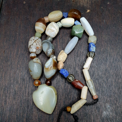 Ancient Indo Tibetan Suleimani Agate Jade Lapis Longevity Beads MALA Necklace