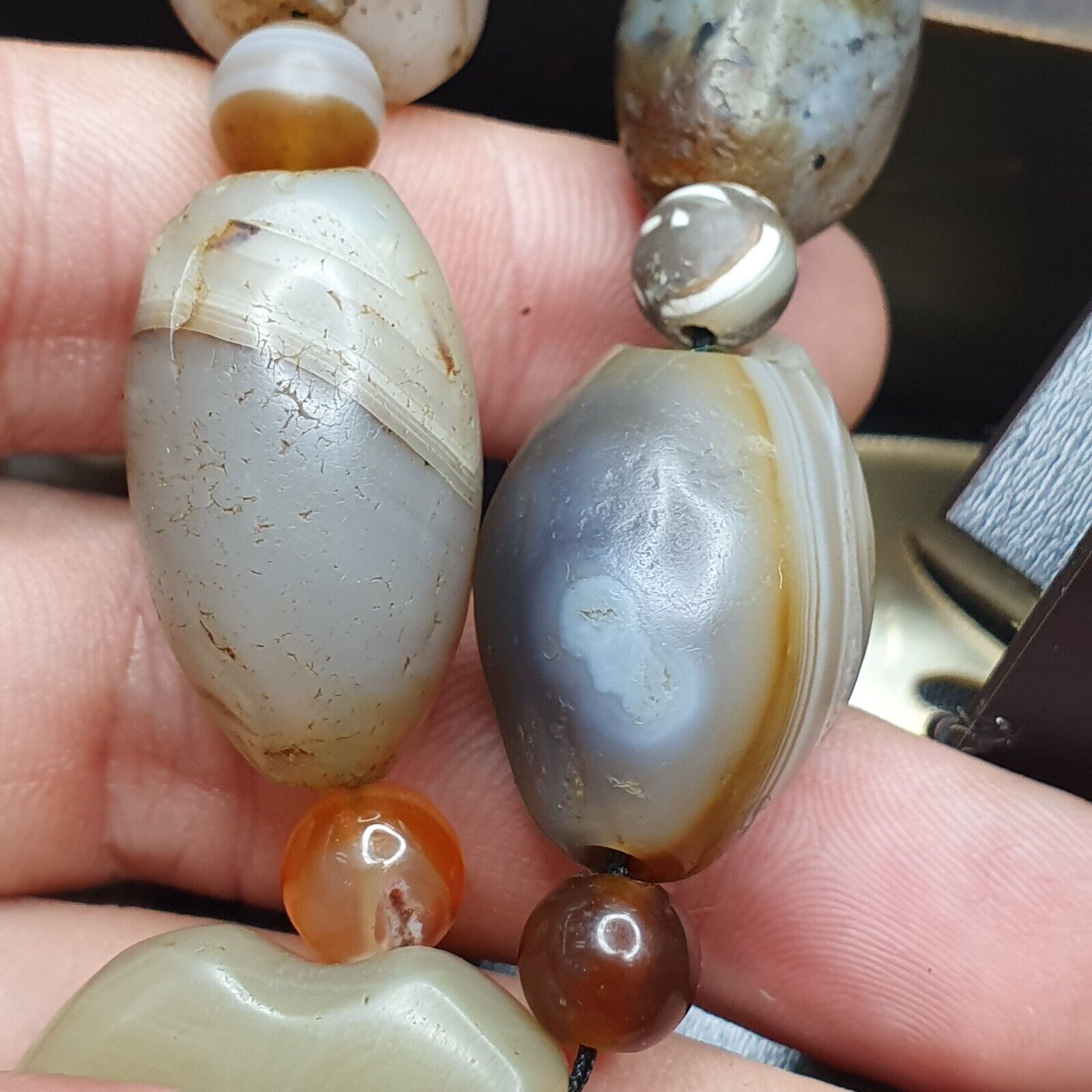 Ancient Indo Tibetan Suleimani Agate Jade Lapis Longevity Beads MALA Necklace