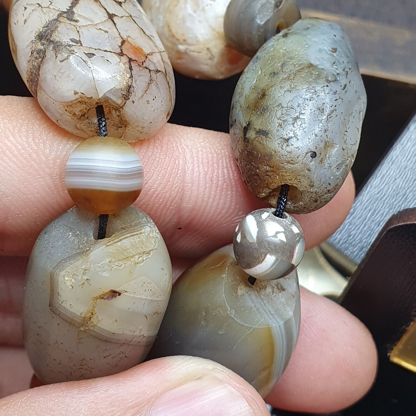 古代印度西藏蘇萊曼尼瑪瑙玉青金石長壽珠 MALA 項鍊
