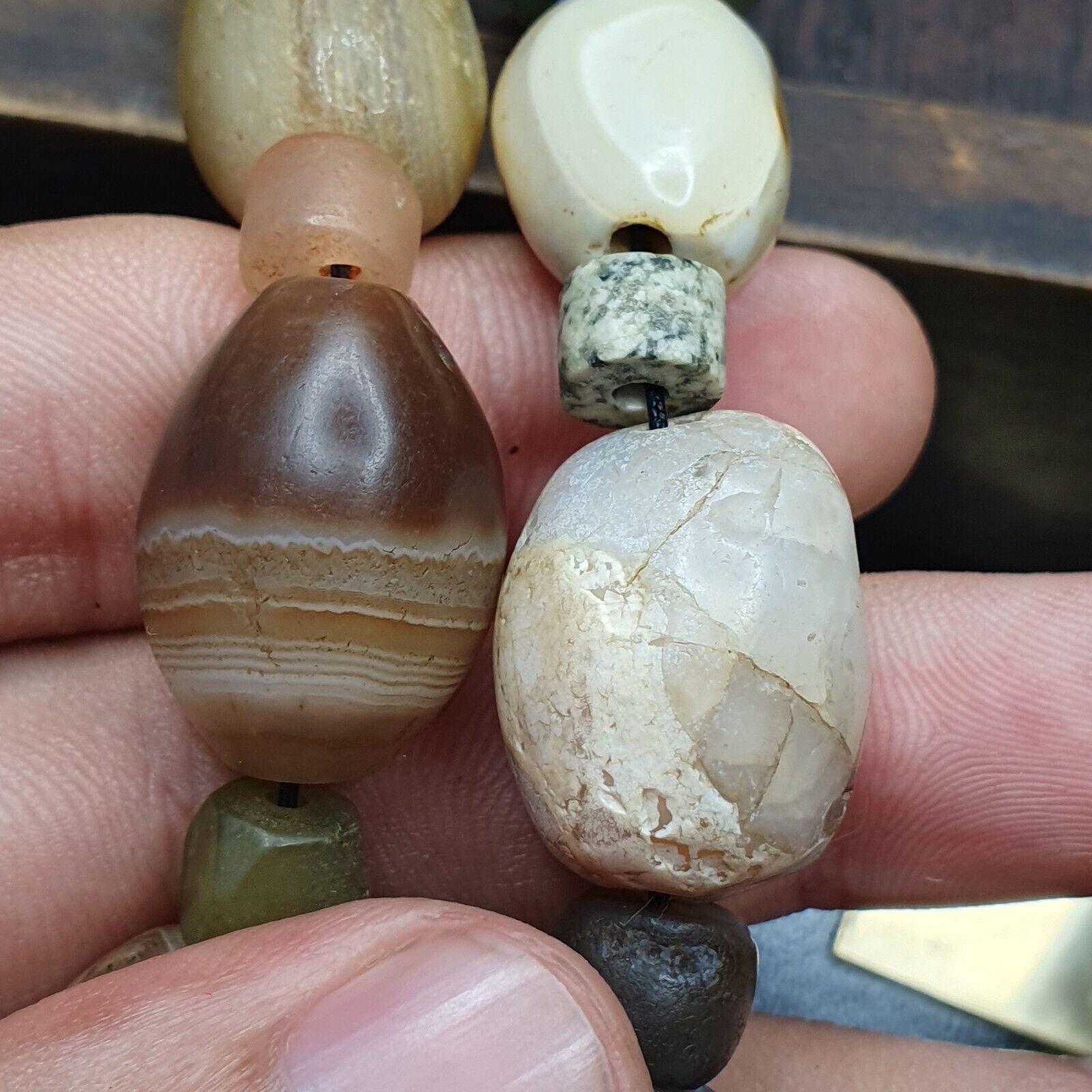 Ancient Indo Tibetan Suleimani Agate Jade Lapis Longevity Beads MALA Necklace