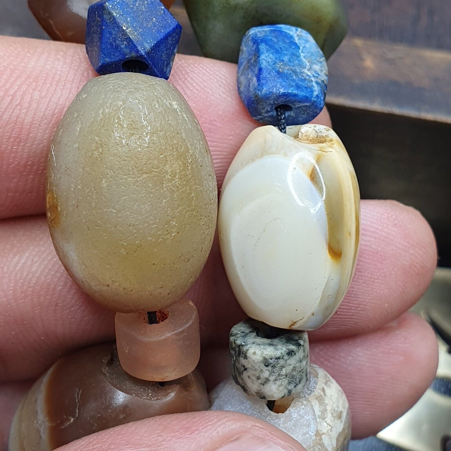 古代印度西藏蘇萊曼尼瑪瑙玉青金石長壽珠 MALA 項鍊
