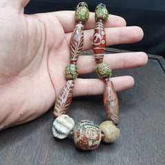 Ancient Antique Feather Glass beads MALA Old glass beads Necklace