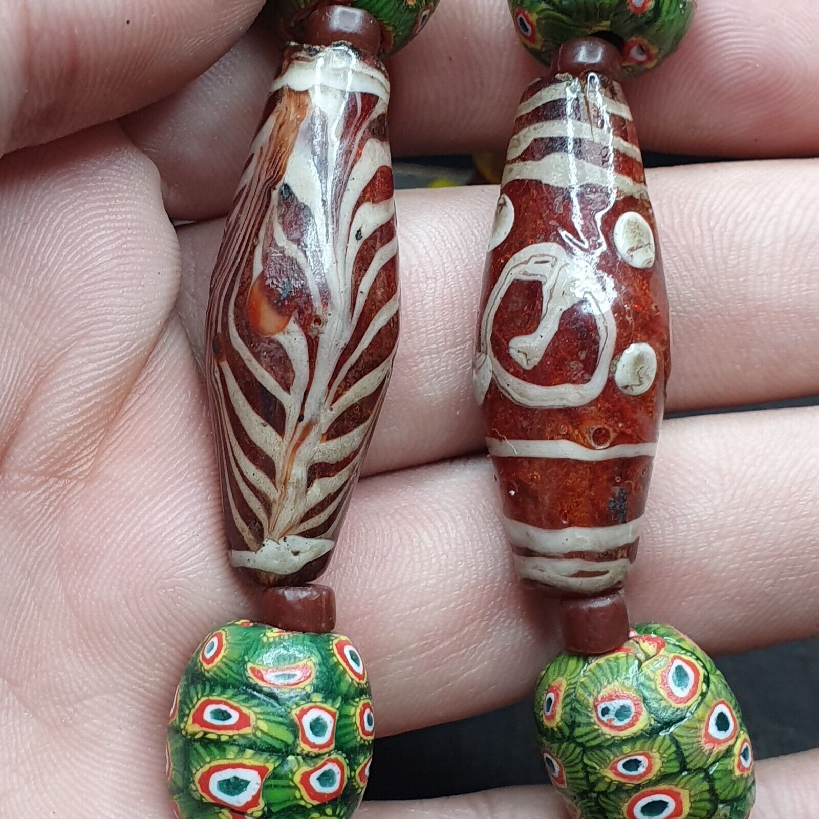 Ancient Antique Feather Glass beads MALA Old glass beads Necklace