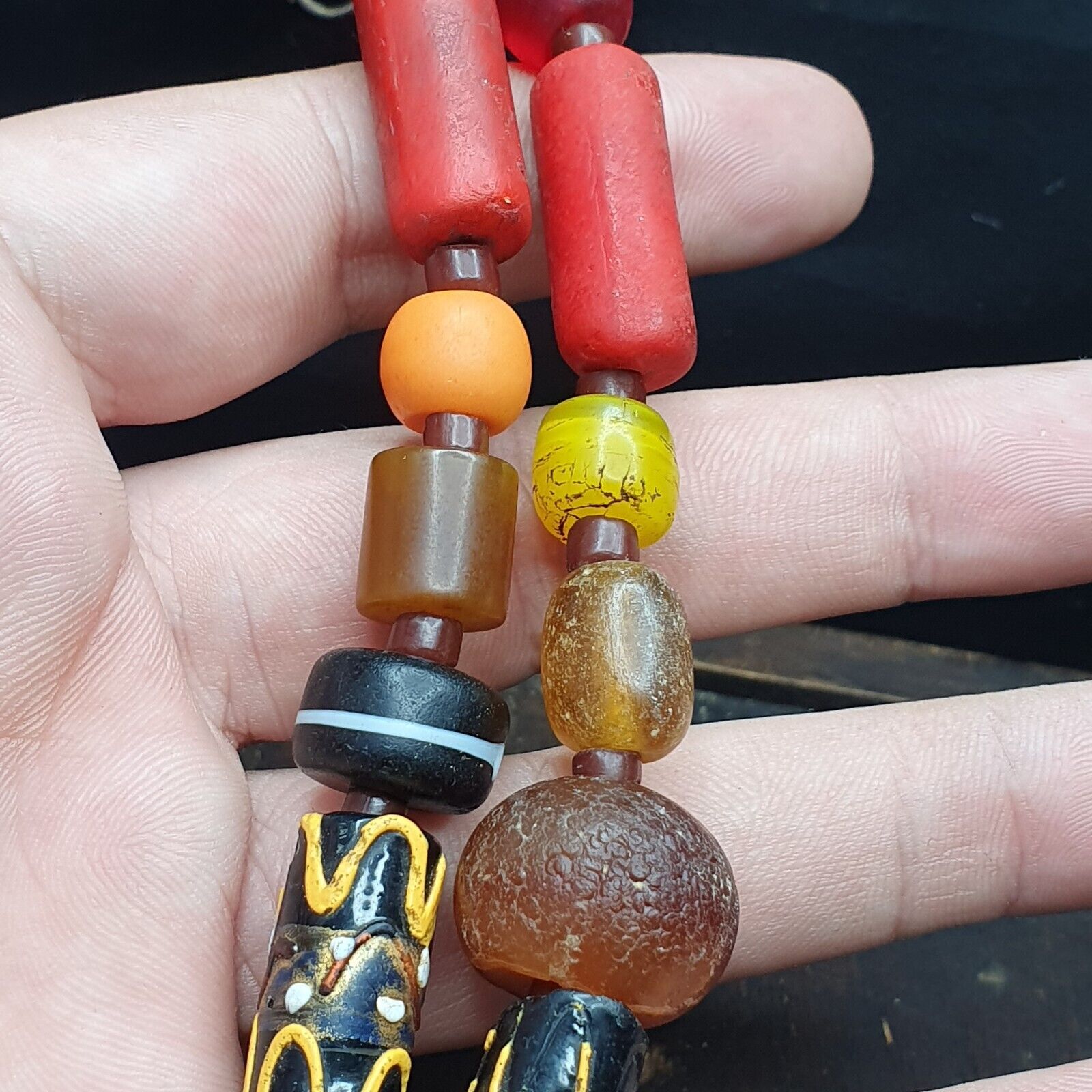 Ancient Antique Feather Glass beads MALA Old glass beads Necklace