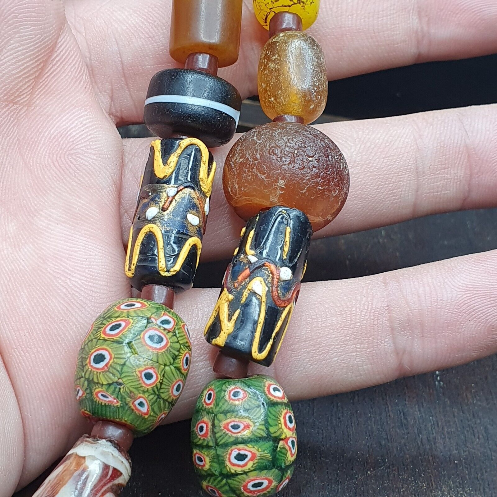 Ancient Antique Feather Glass beads MALA Old glass beads Necklace