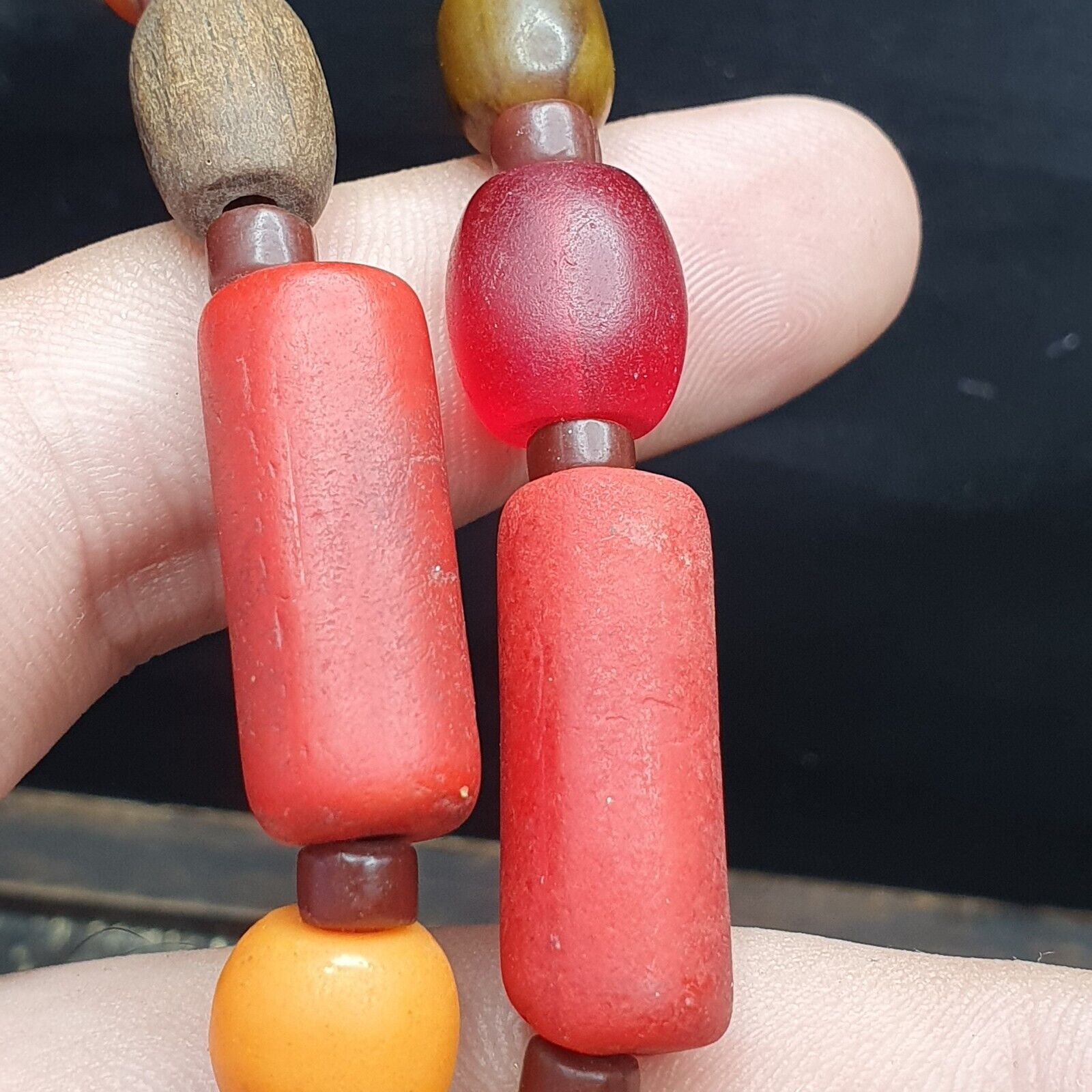 Ancient Antique Feather Glass beads MALA Old glass beads Necklace