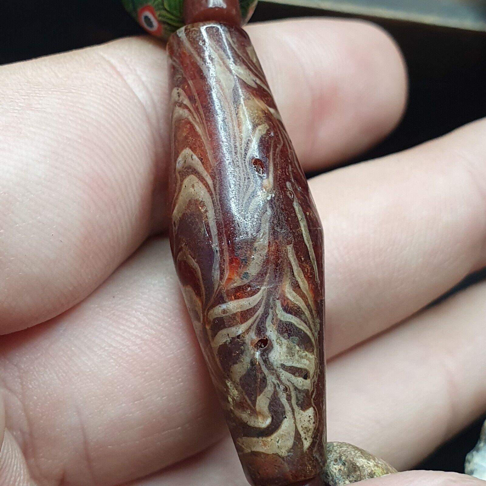 Ancient Antique Feather Glass beads MALA Old glass beads Necklace