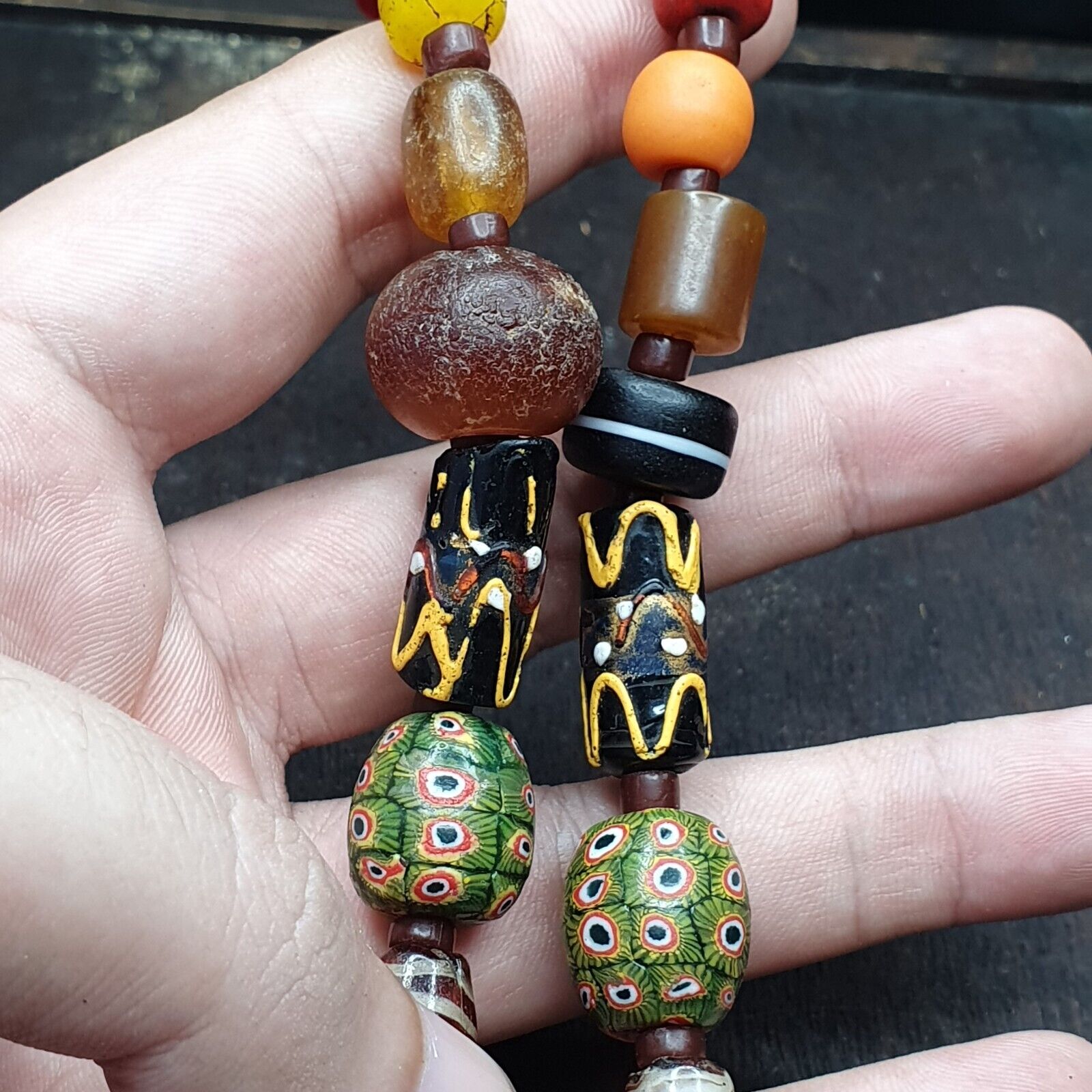 Ancient Antique Feather Glass beads MALA Old glass beads Necklace