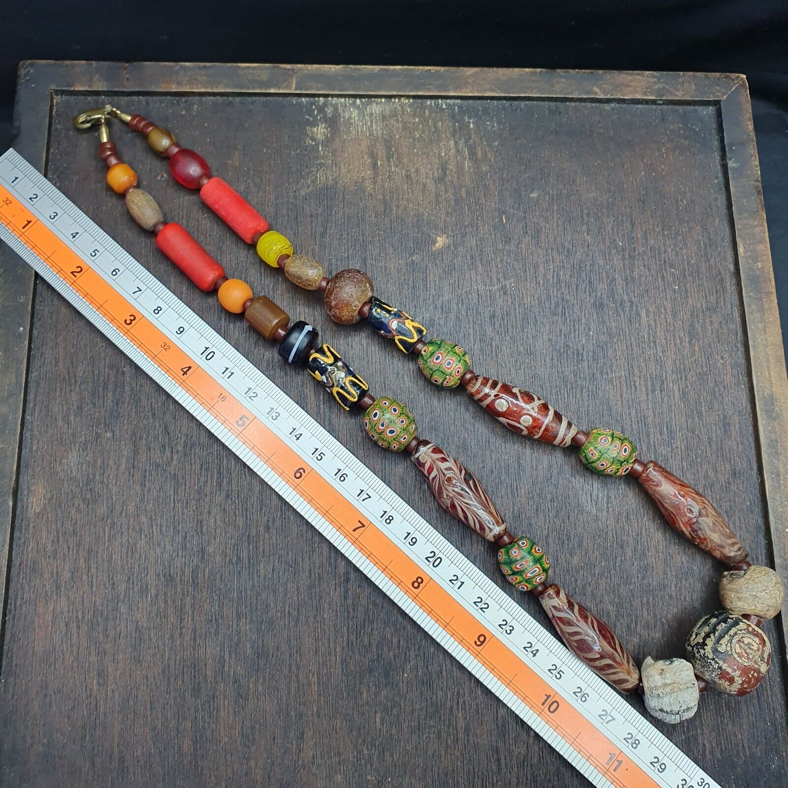 Ancient Antique Feather Glass beads MALA Old glass beads Necklace