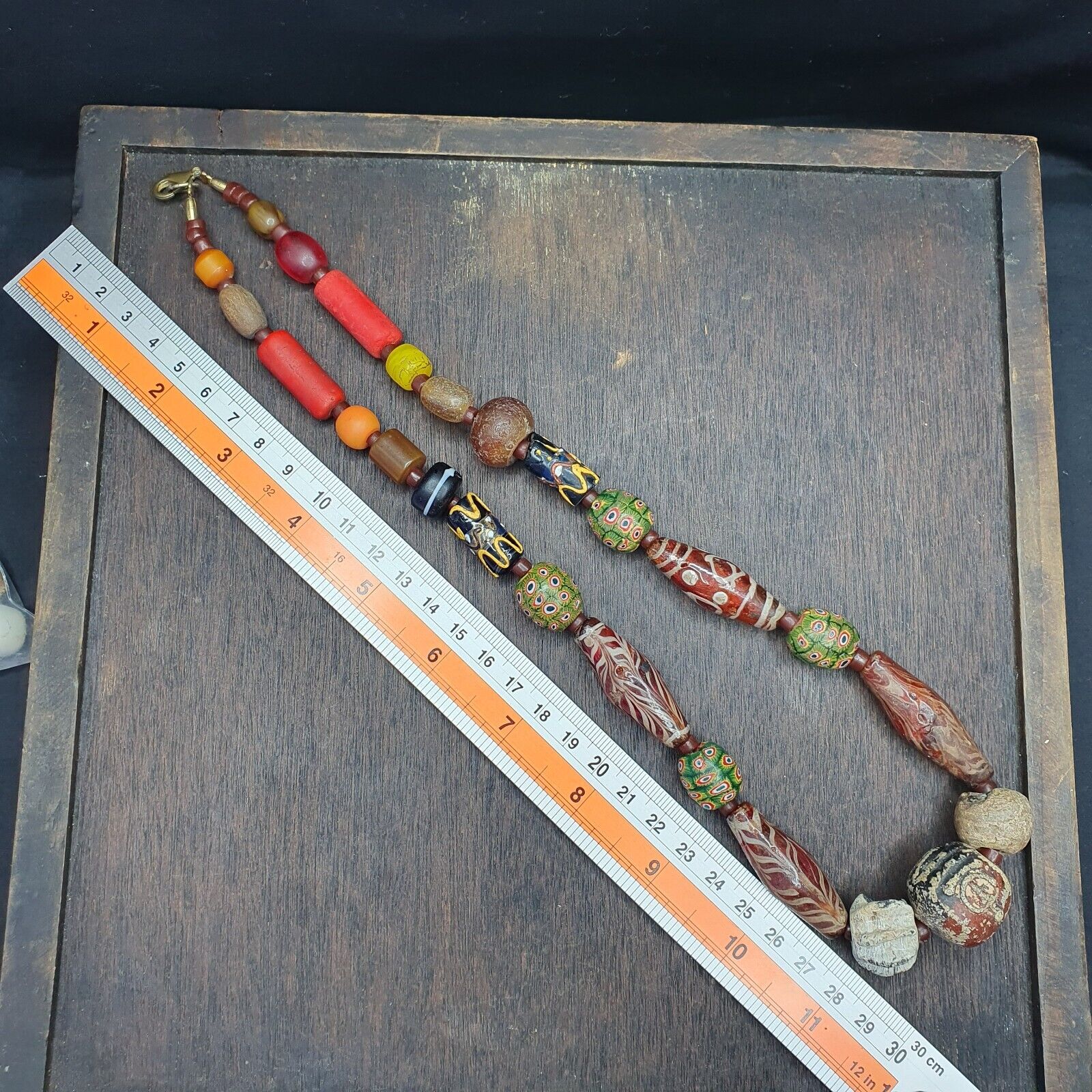 Ancient Antique Feather Glass beads MALA Old glass beads Necklace