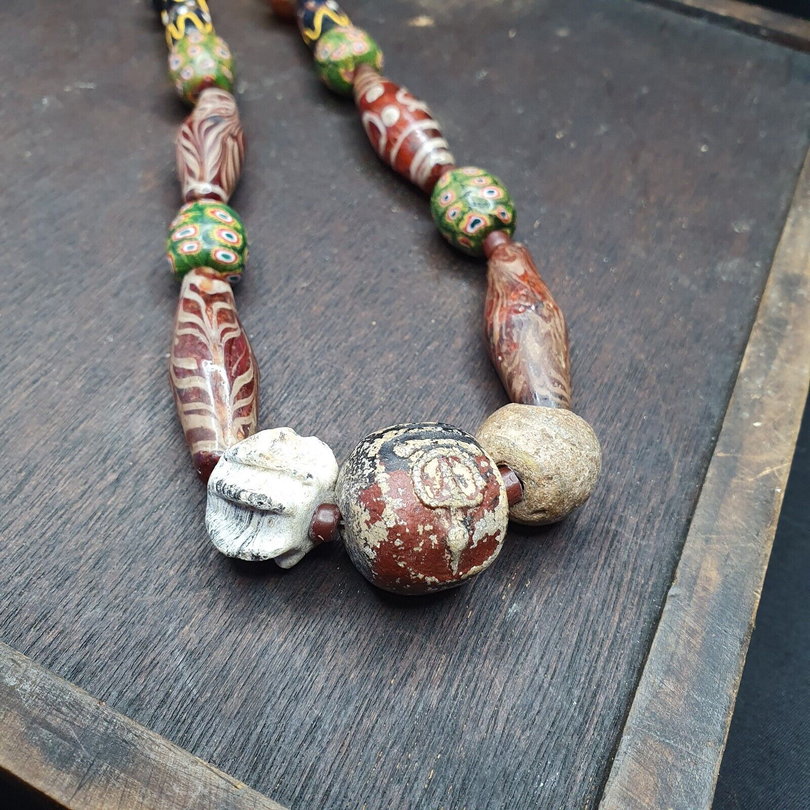 Ancient Antique Feather Glass beads MALA Old glass beads Necklace