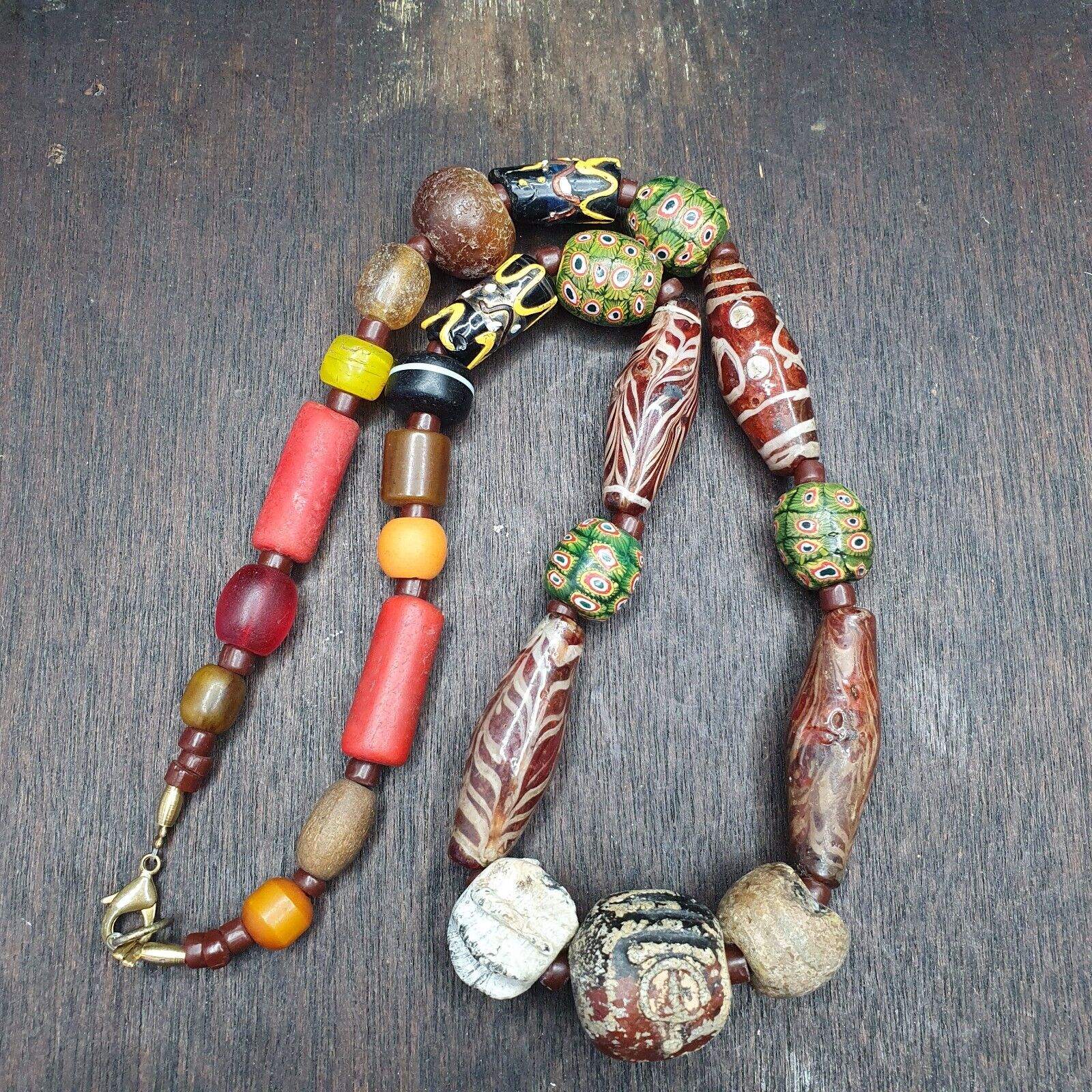 Ancient Antique Feather Glass beads MALA Old glass beads Necklace