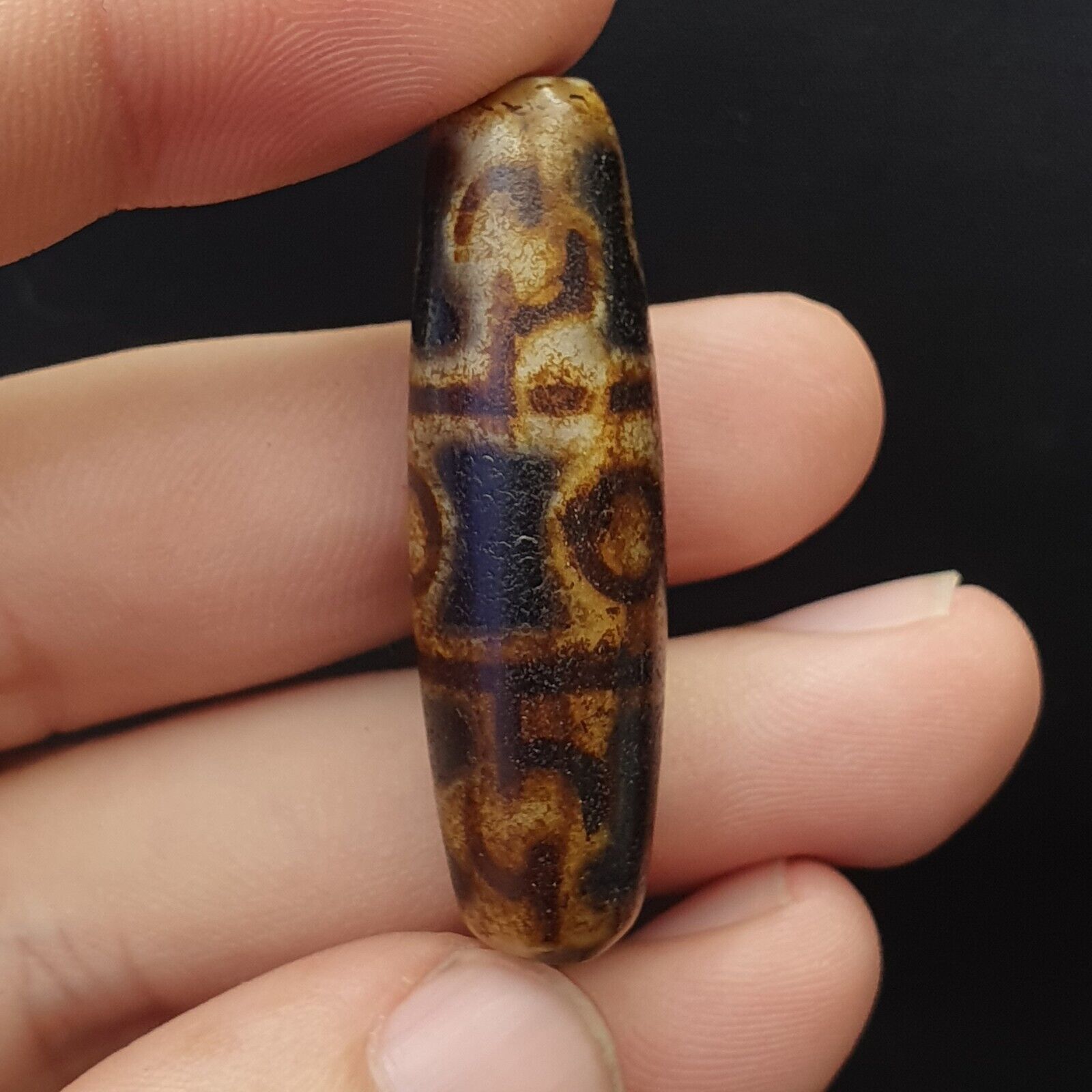 Vintage OLD Himalayan Indo Tibetan rare EYE Patterns eyes Dzi Amulet Beads