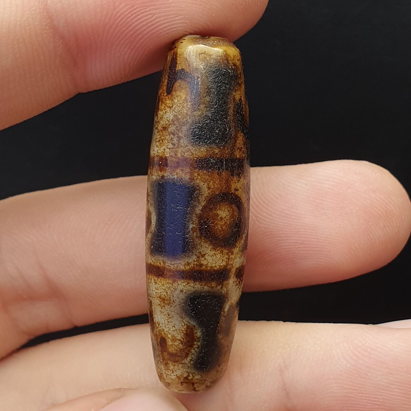 Vintage OLD Himalayan Indo Tibetan rare EYE Patterns eyes Dzi Amulet Beads
