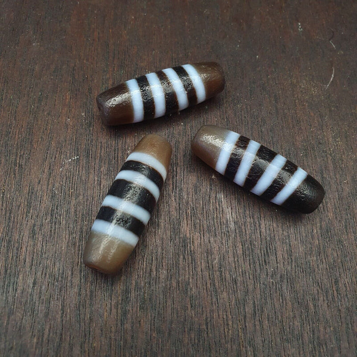 3 Pcs Vintage Himalayan Indo Tibetan 4 Stripes Patterns Dzi Amulet Beads