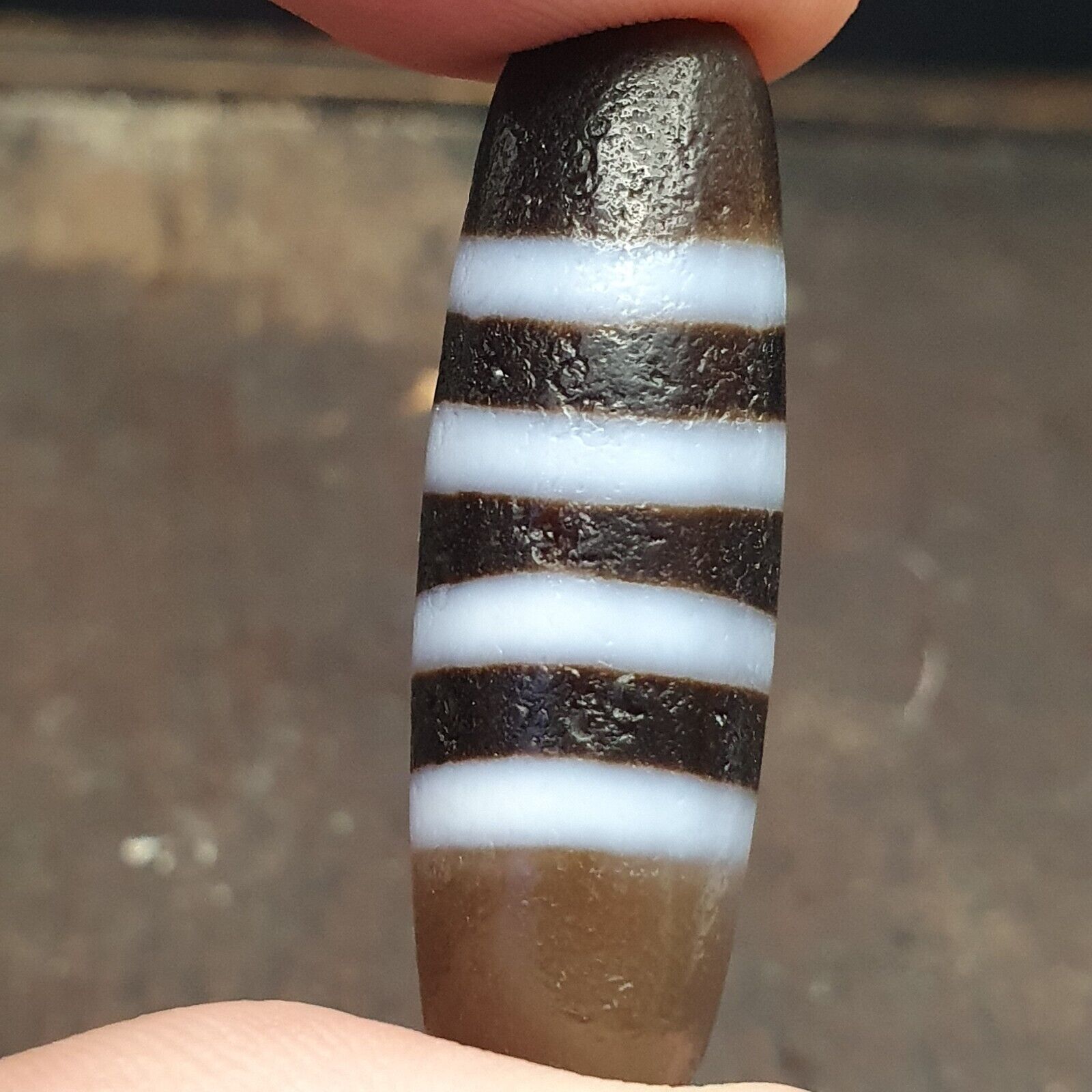 3 pcs Vintage Himalayan Indo Tibetan 4 Stripes Patterns  Dzi Amulet Beads