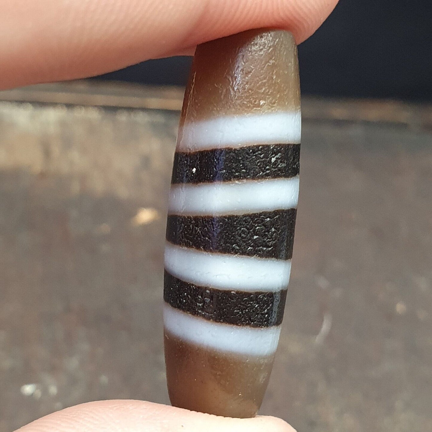 3 件裝復古喜馬拉雅印度西藏 4 條紋圖案天珠護身符珠
