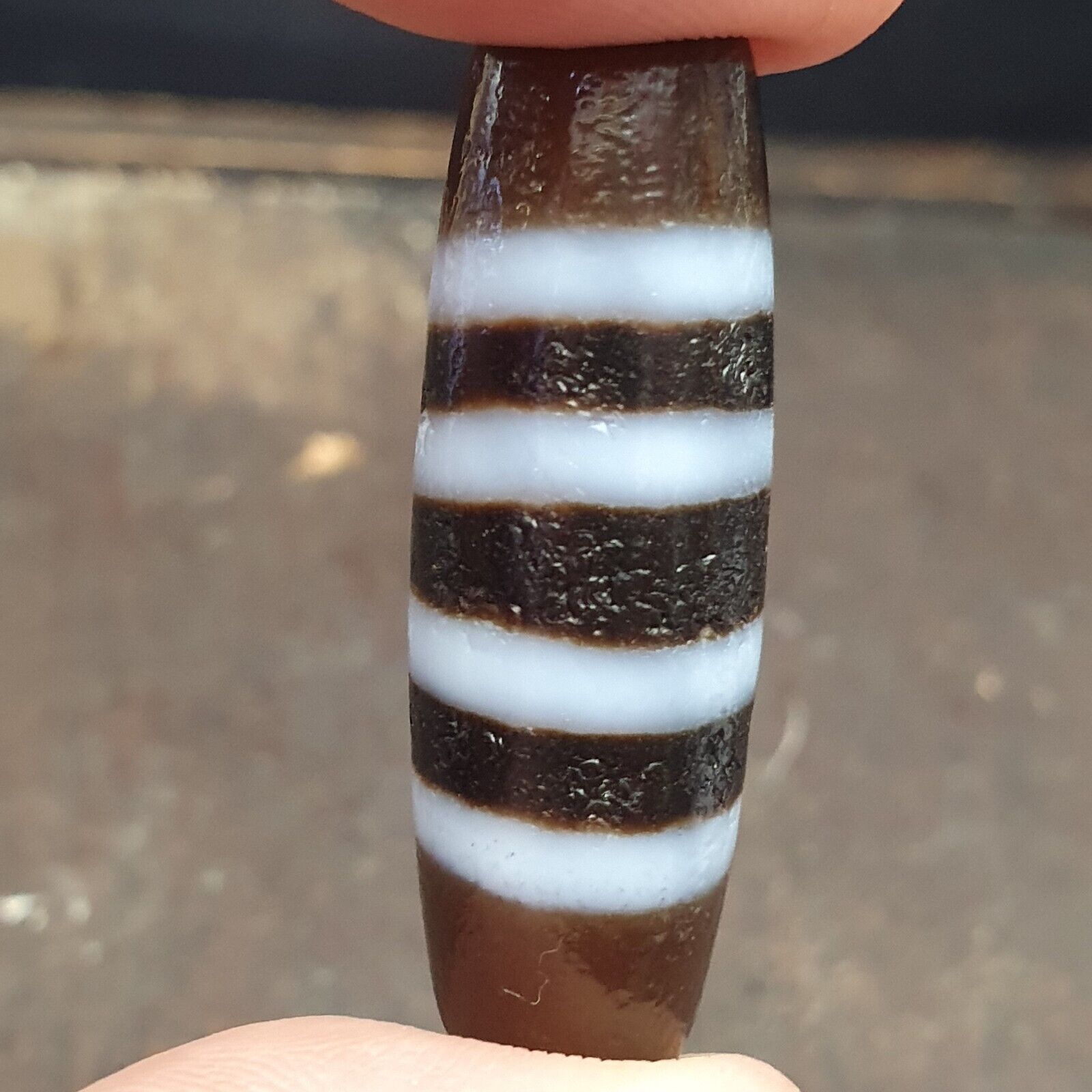 3 pcs Vintage Himalayan Indo Tibetan 4 Stripes Patterns  Dzi Amulet Beads