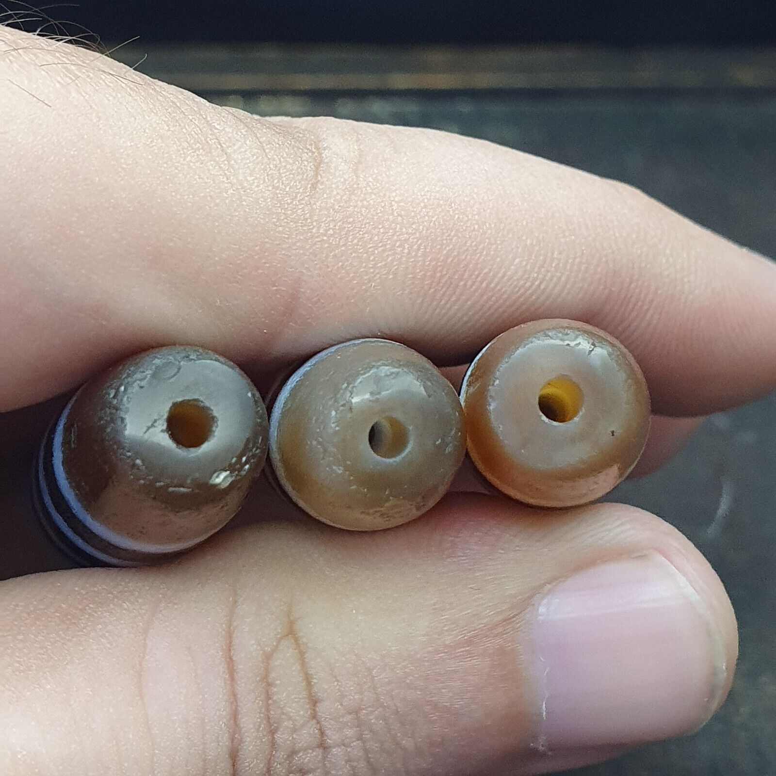 3 pcs Vintage Himalayan Indo Tibetan 4 Stripes Patterns  Dzi Amulet Beads