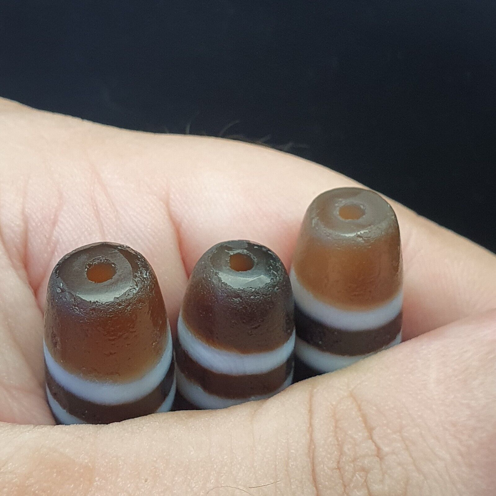 3 pcs Vintage Himalayan Indo Tibetan 4 Stripes Patterns  Dzi Amulet Beads