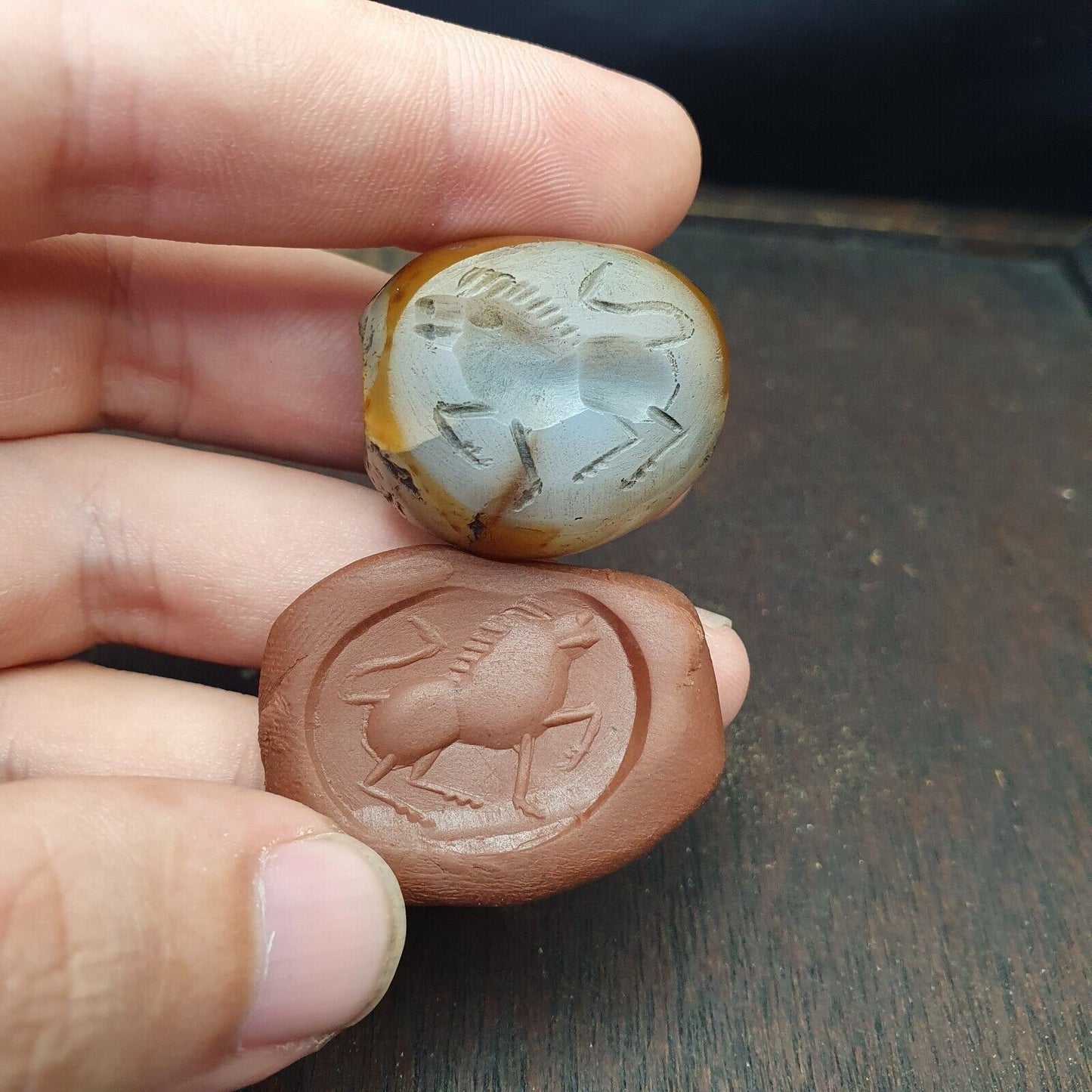 正品古代瑪瑙印章凹版印章，薩珊雕刻吊墜珠