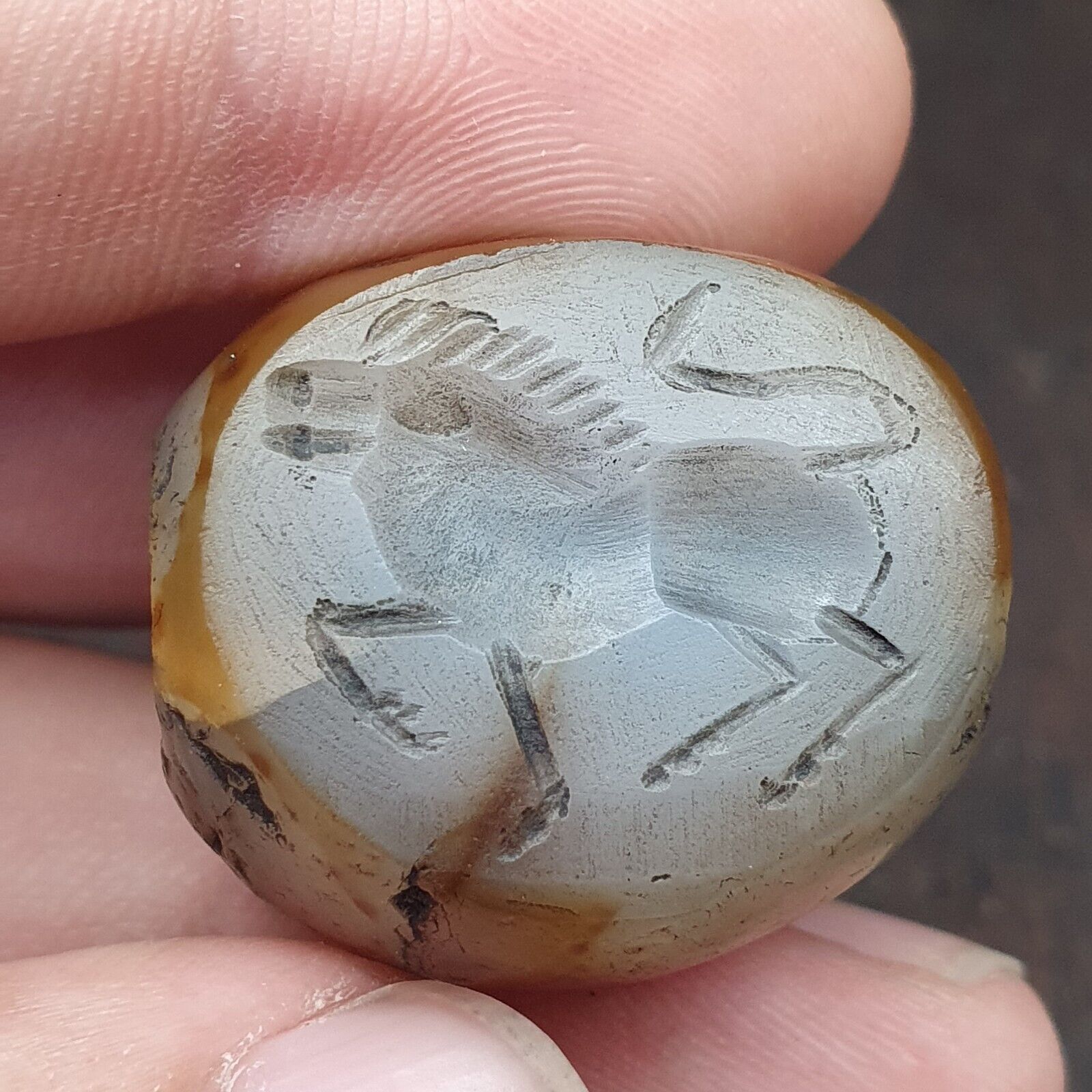 Genuine Ancient Agate Stamp Seal Intaglio Signet,Sassanian Engraved Pendant Bead