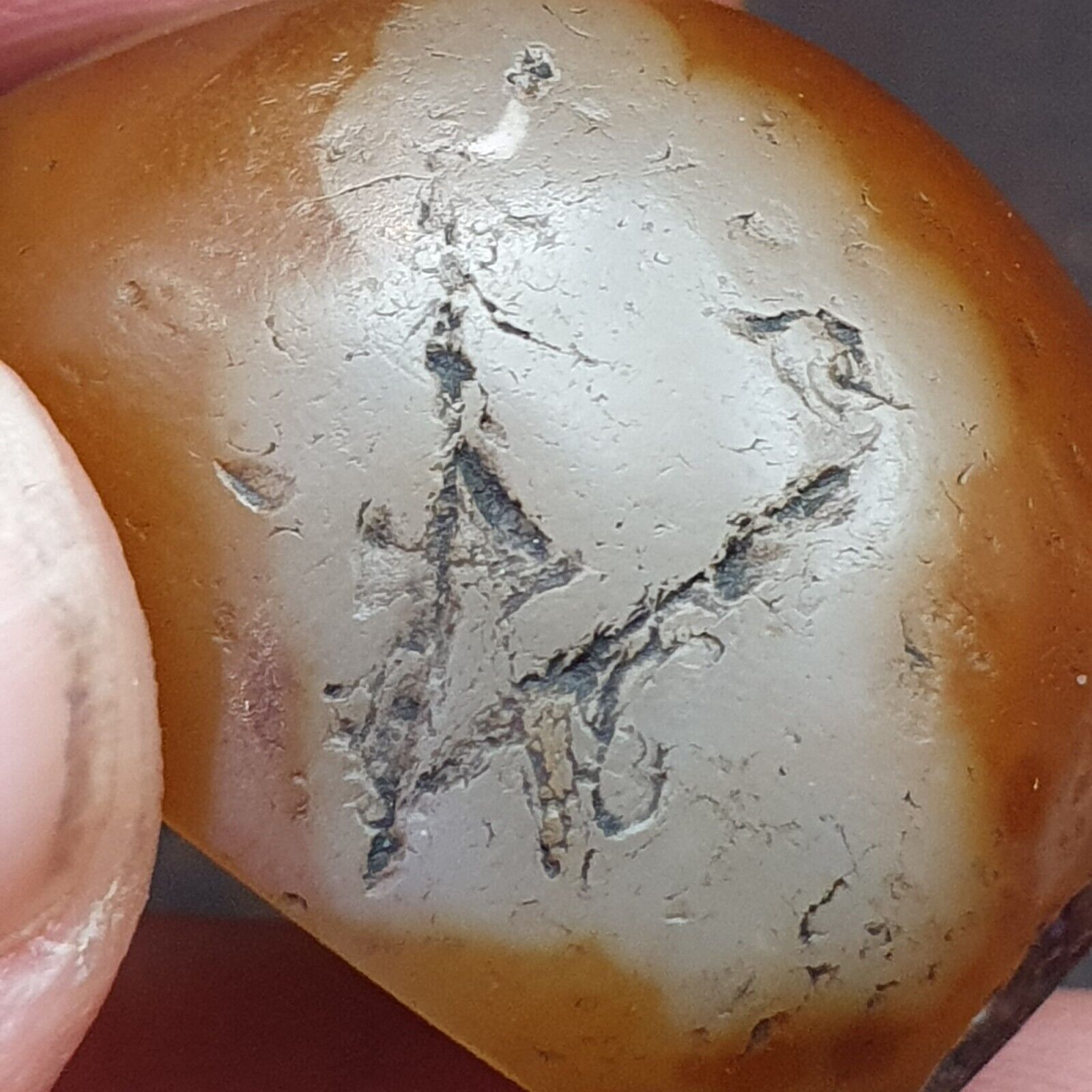 Genuine Ancient Agate Stamp Seal Intaglio Signet,Sassanian Engraved Pendant Bead