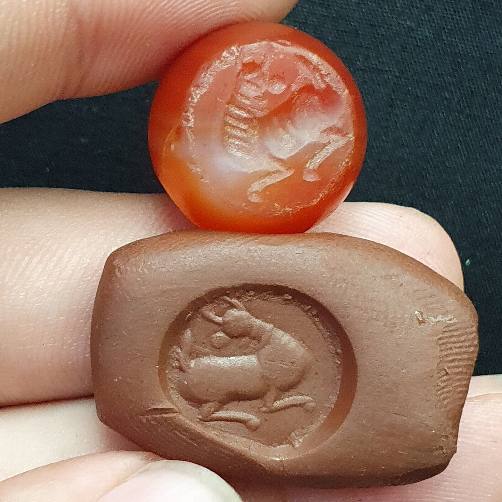ANCIENT WORLD CLASS AGATE SEAL BEAD " Animal " PATTERN PATINA