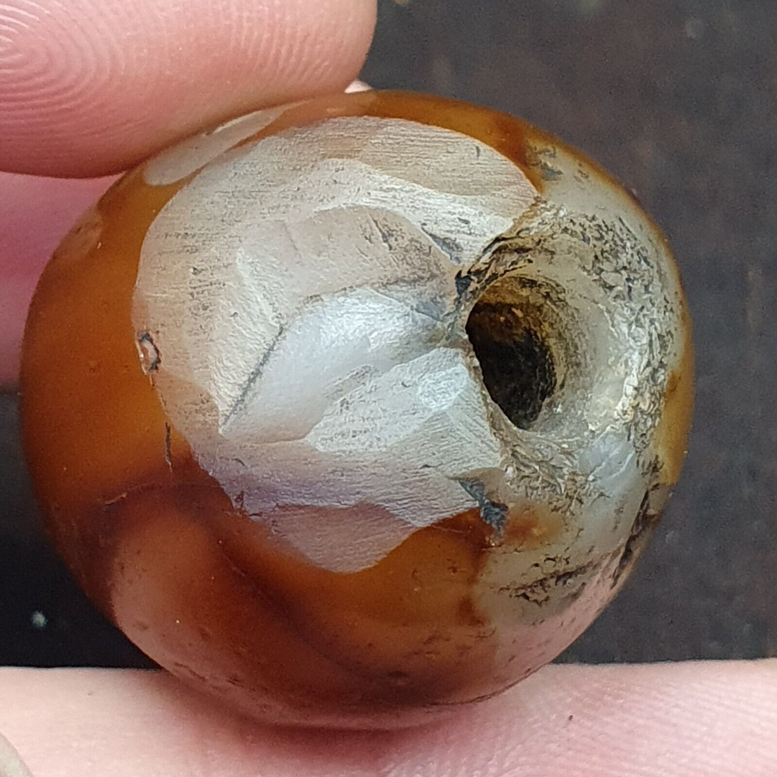 Genuine Ancient Agate Stamp Seal Intaglio Signet,Sassanian Engraved Pendant Bead