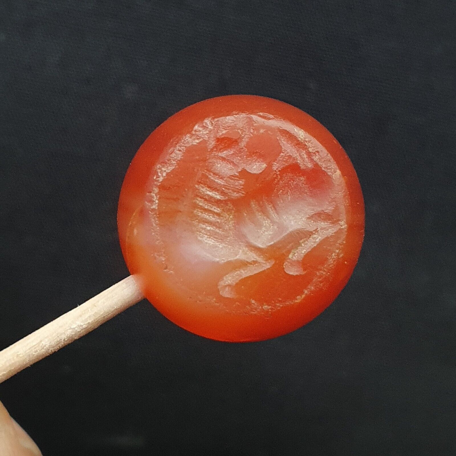 ANCIENT WORLD CLASS AGATE SEAL BEAD " Animal " PATTERN PATINA