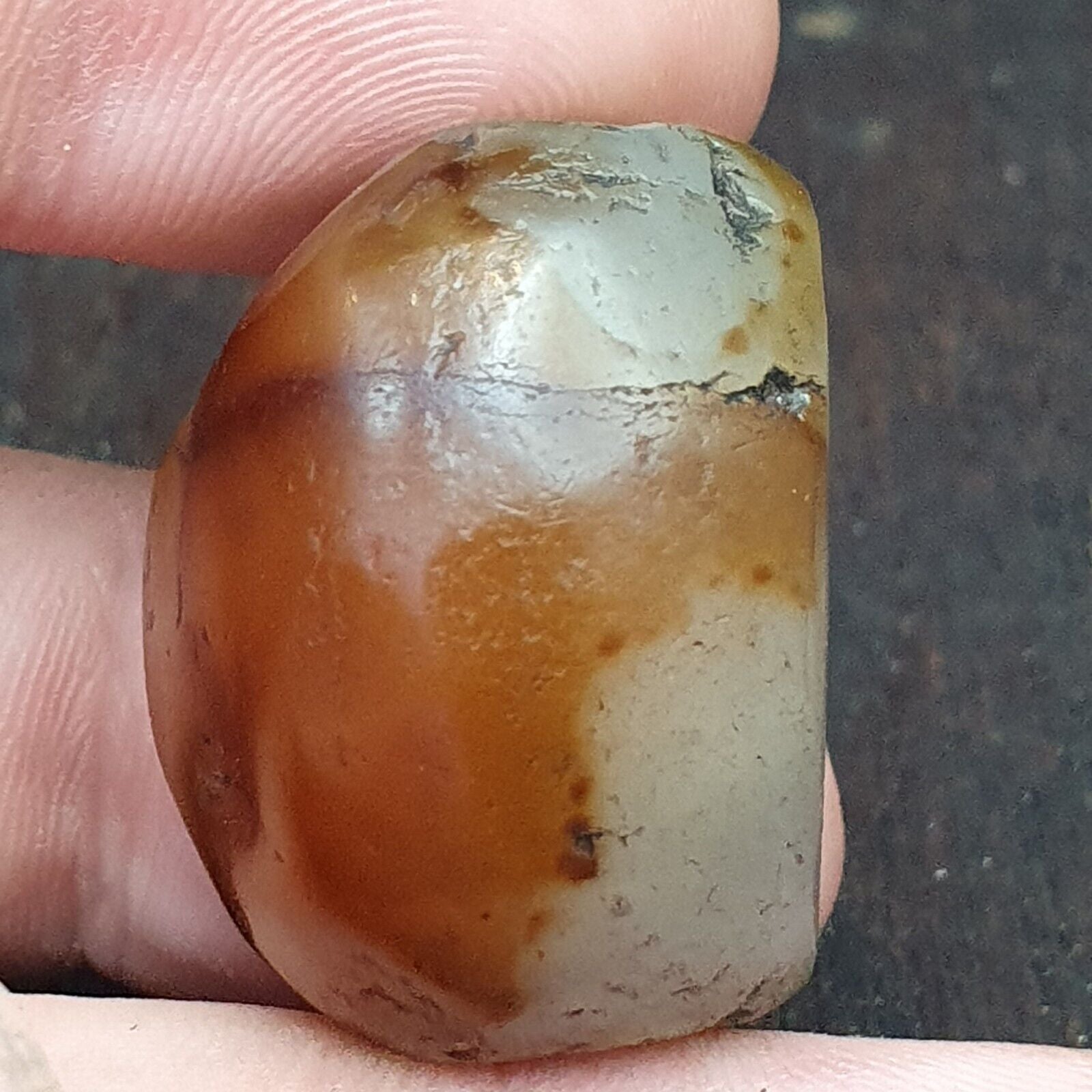 Genuine Ancient Agate Stamp Seal Intaglio Signet,Sassanian Engraved Pendant Bead