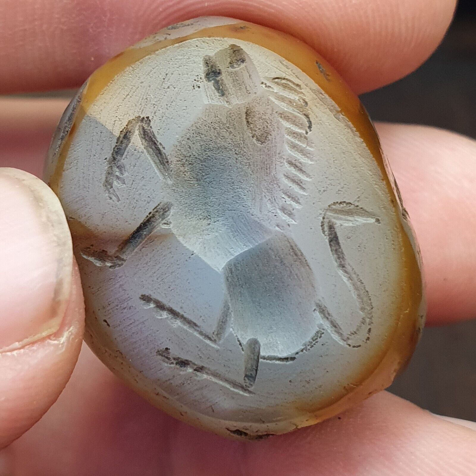 Genuine Ancient Agate Stamp Seal Intaglio Signet,Sassanian Engraved Pendant Bead