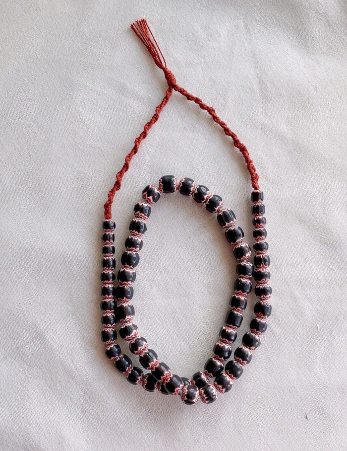 Vintage Venetian Style Beads Old African Black Glass Chevron Beads Long Strand