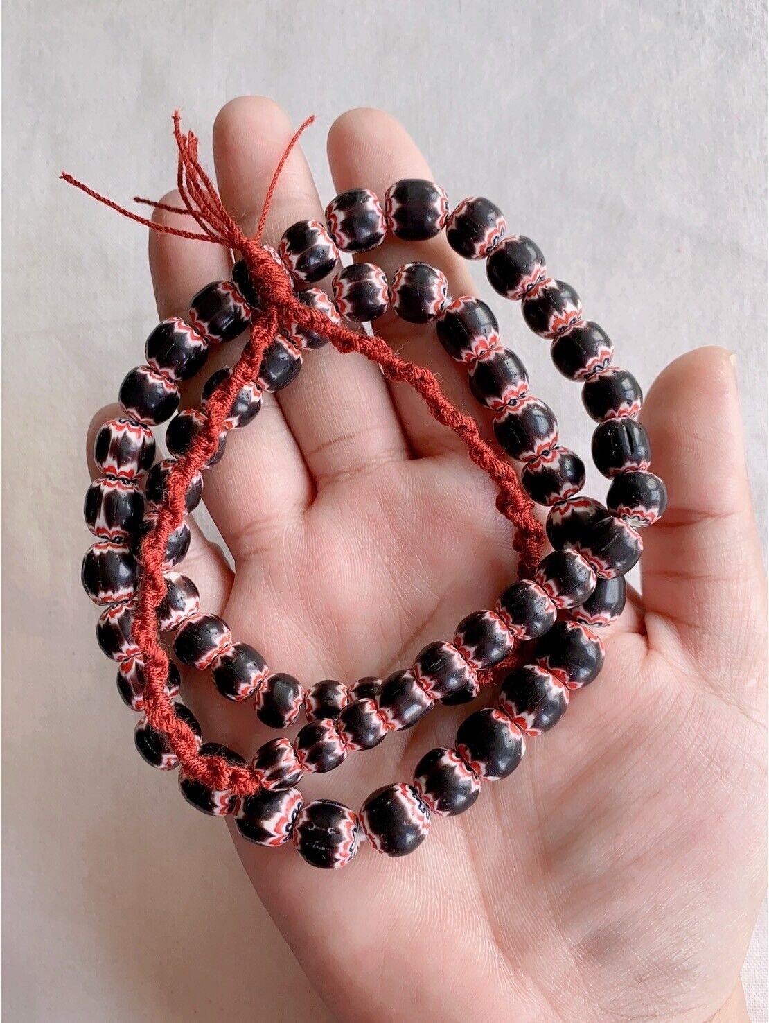 Vintage Venetian Style beads Old African black Glass Chevron Beads Long Strand