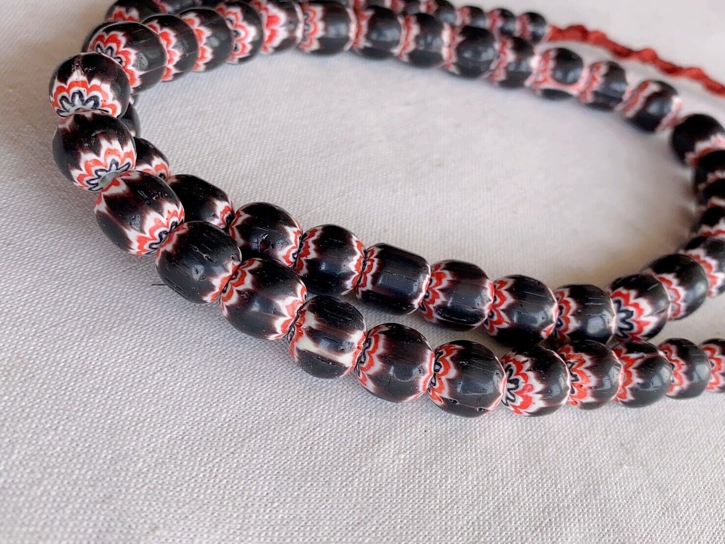 Vintage Venetian Style beads Old African black Glass Chevron Beads Long Strand