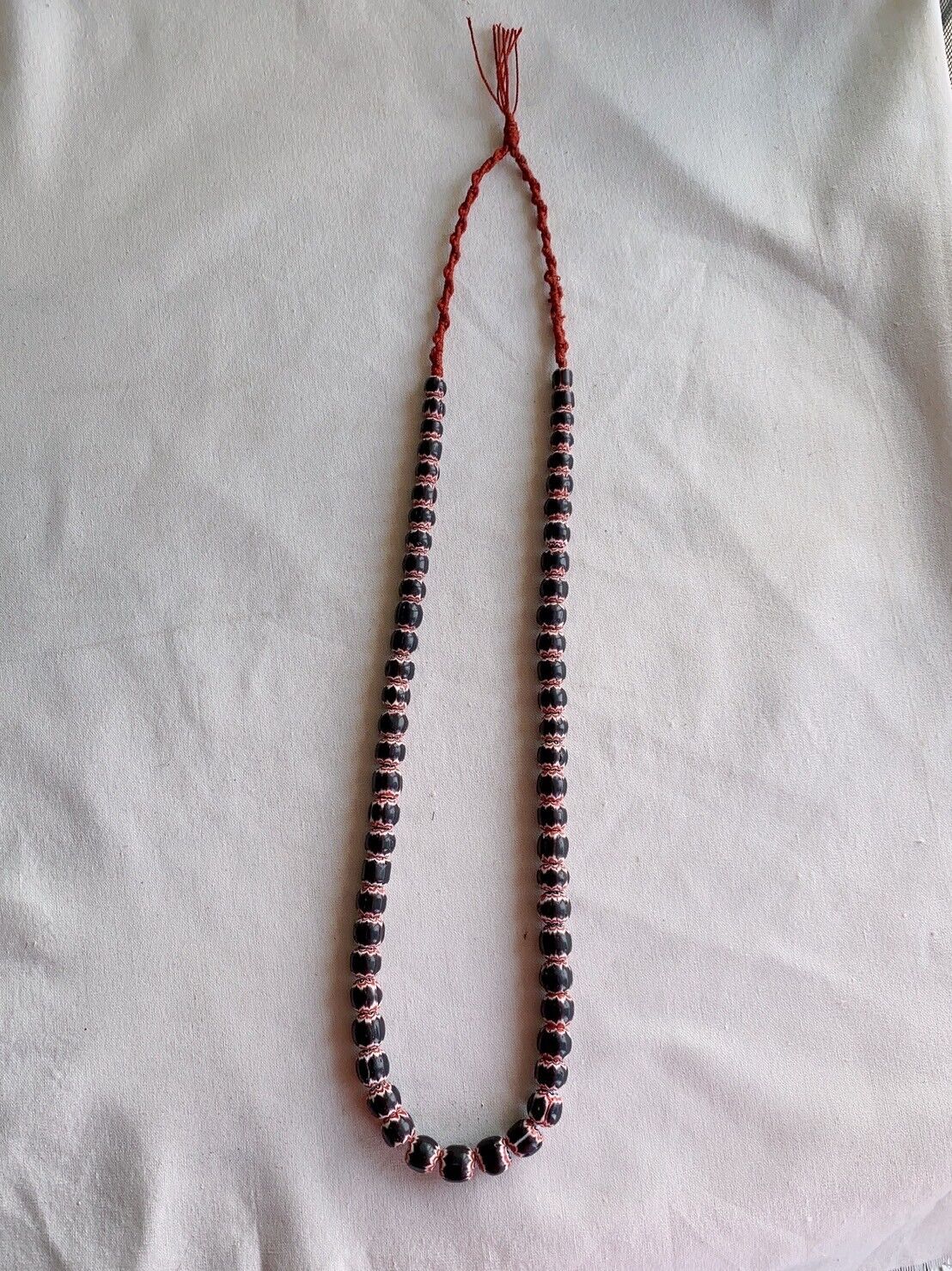 Vintage Venetian Style beads Old African black Glass Chevron Beads Long Strand