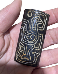 UNUSUAL ANTIQUE CHINESE JADE DOUBLE CONG VASE BEAD PENDANT CARVING BIRD