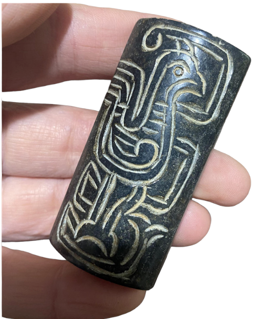 UNUSUAL ANTIQUE CHINESE JADE DOUBLE CONG VASE BEAD PENDANT CARVING BIRD