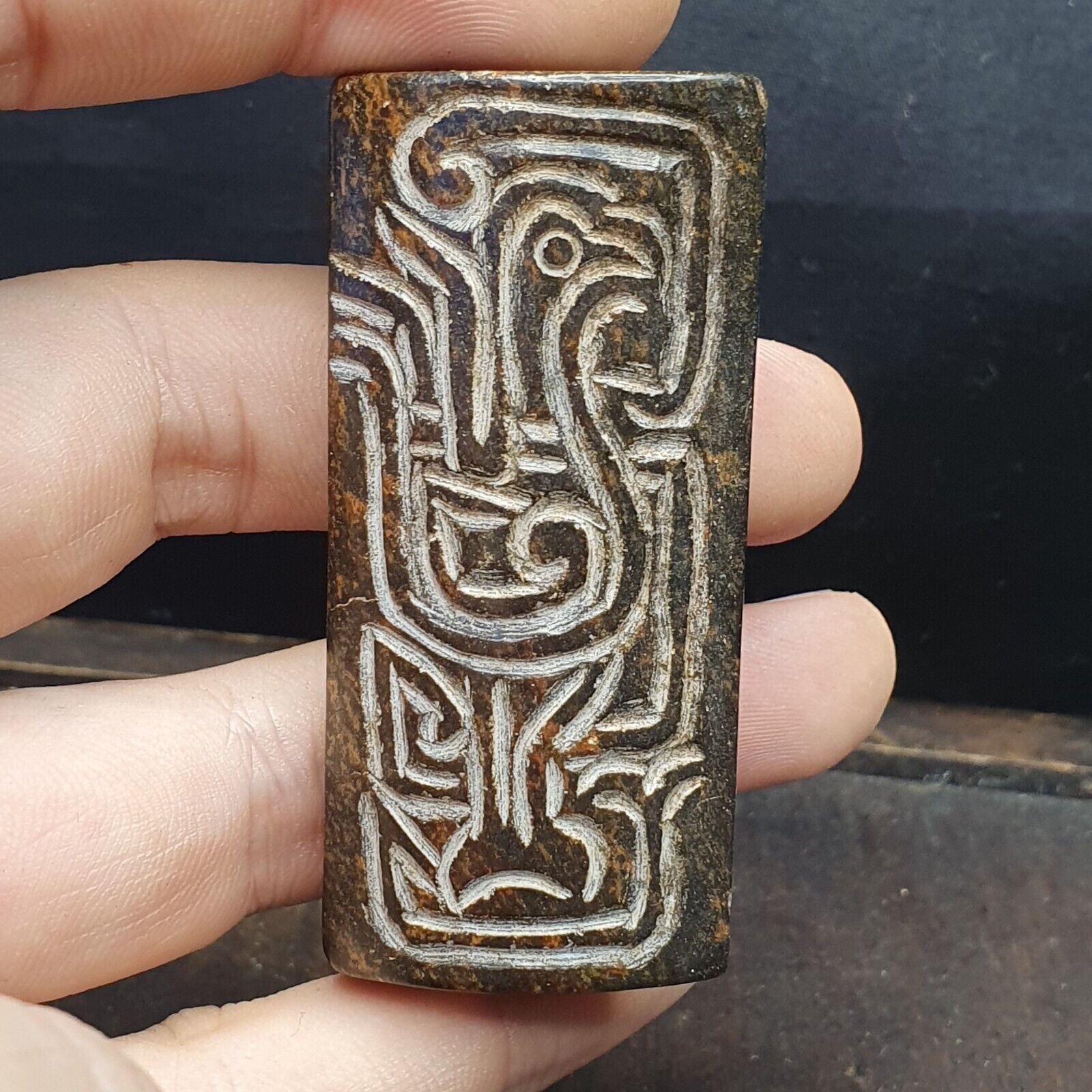 UNUSUAL ANTIQUE CHINESE JADE DOUBLE CONG VASE BEAD PENDANT CARVING BIRD