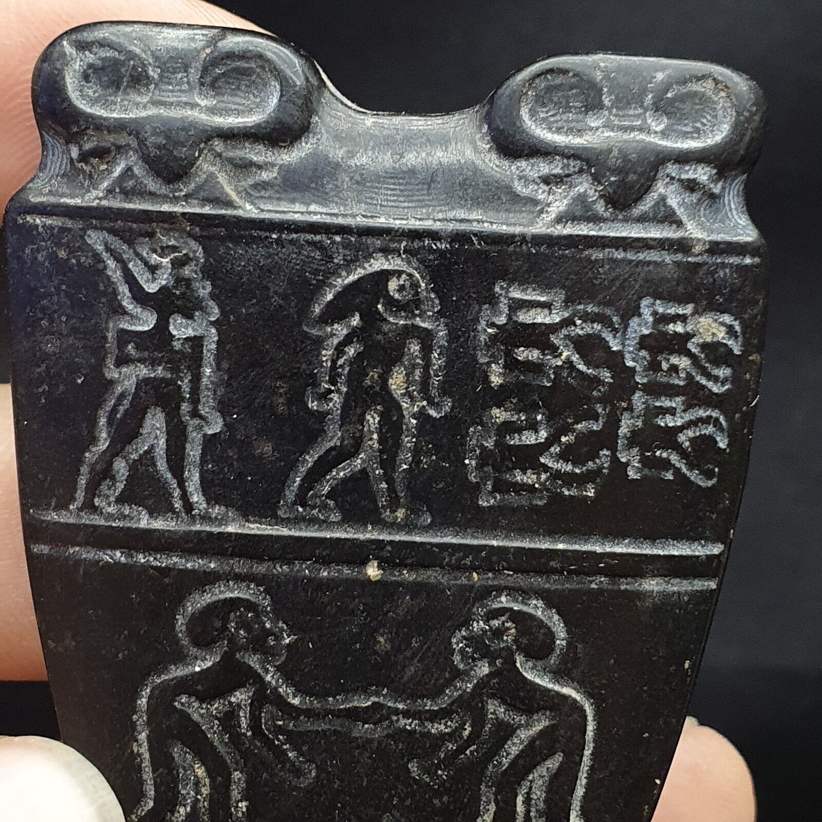 Antique Chinese Black Stone Jade Stone hand carved iron meteorite Stone