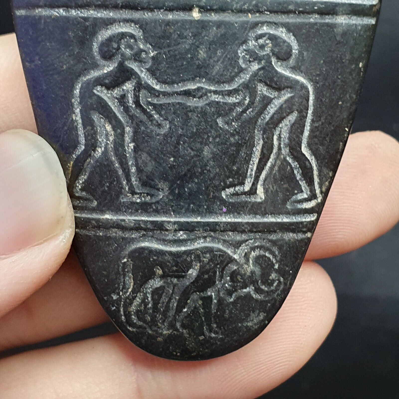 Antique Chinese Black Stone Jade Stone hand carved iron meteorite Stone