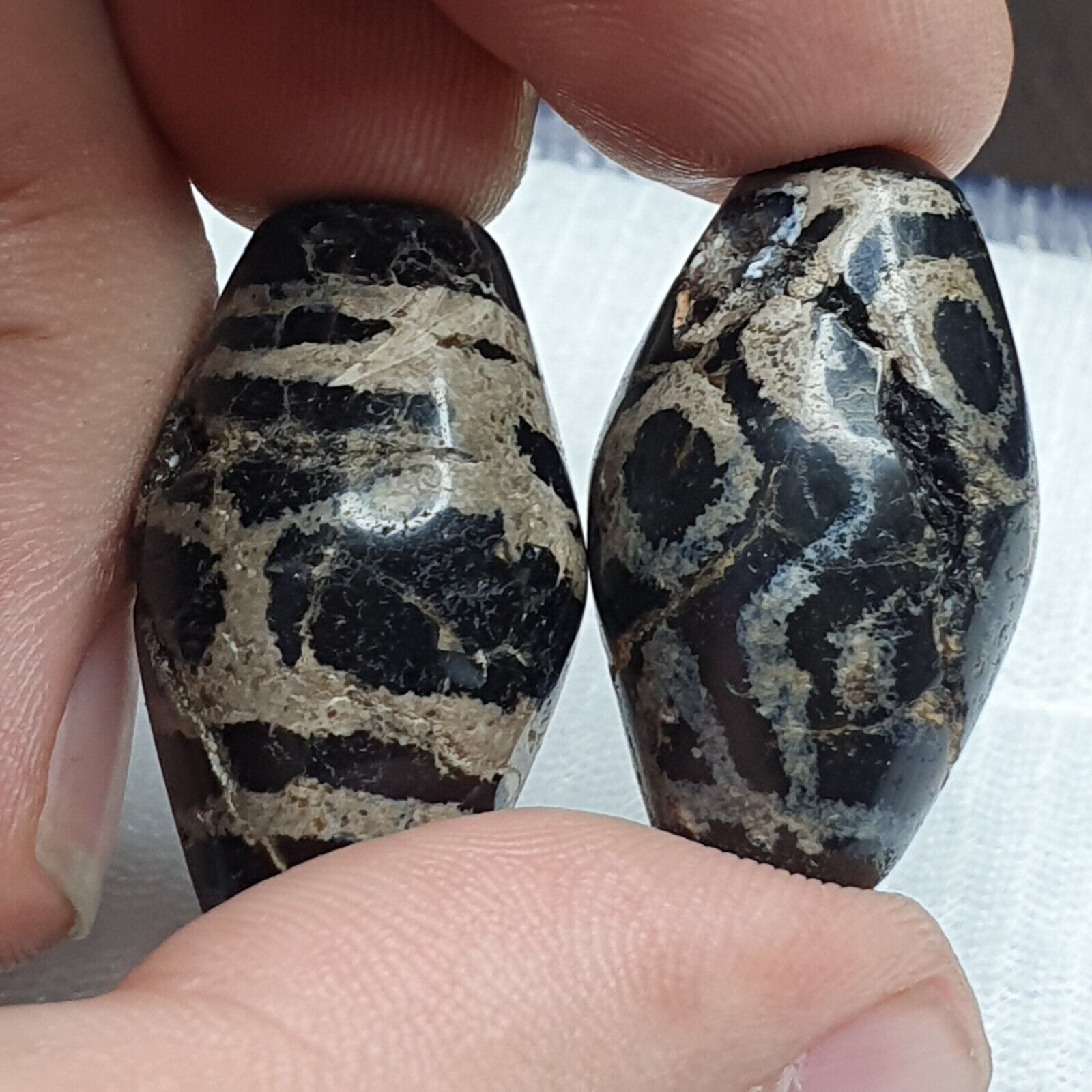 Vintage Old Himalayan Indo Tibetan Etched Agate Beads lot 2 Pieces